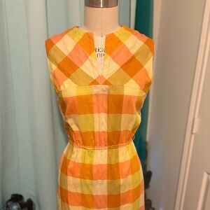 Vintage 1950s Sue Brett Dress – Orange Plaid – Metal Zipper – Size M/L